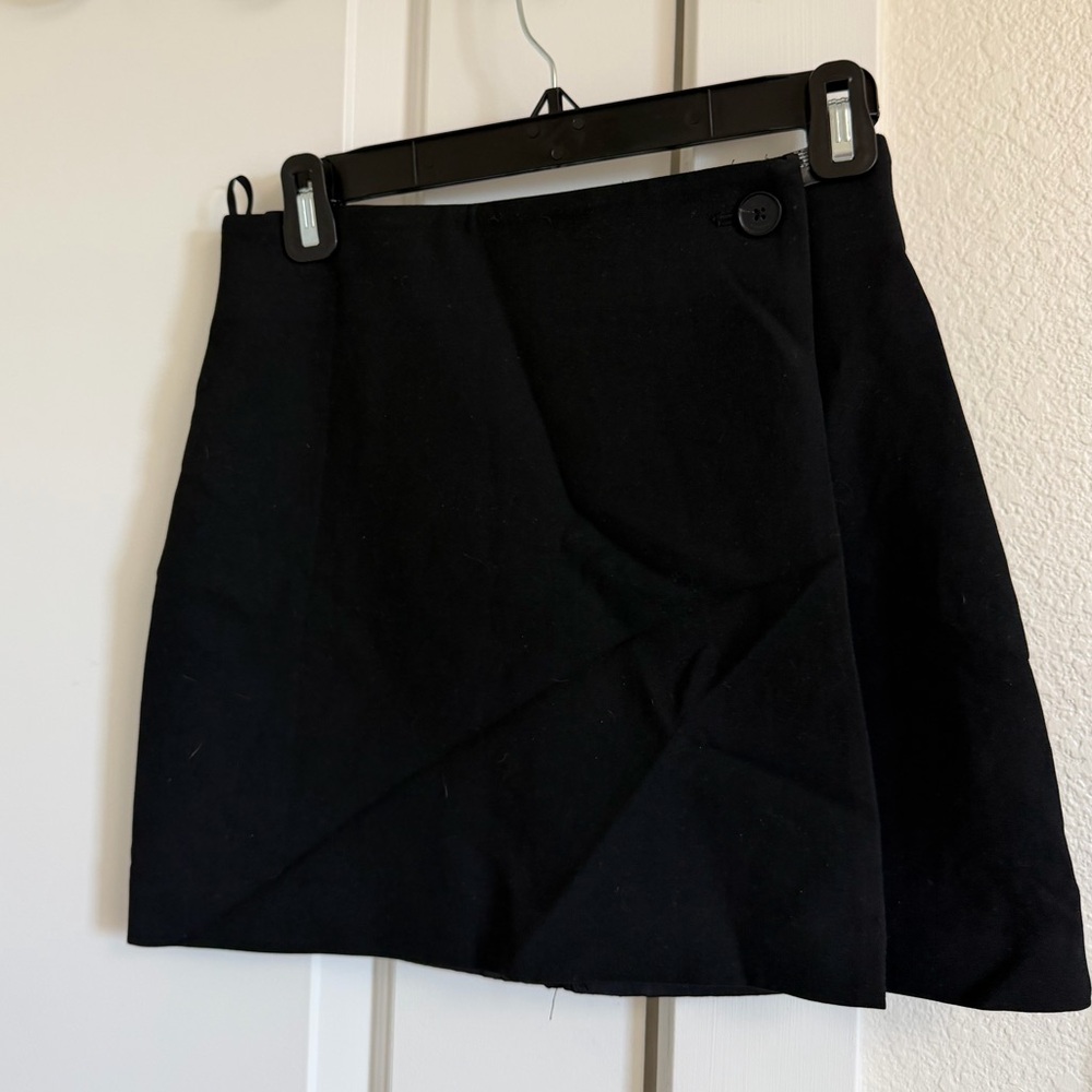 Aritzia Black Wrap-Style Mini Skirt